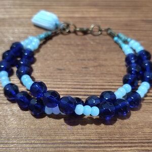 Ladies Double Strand Dark and Baby Blue  Beaded Bracelet, Handmade  Bracelet